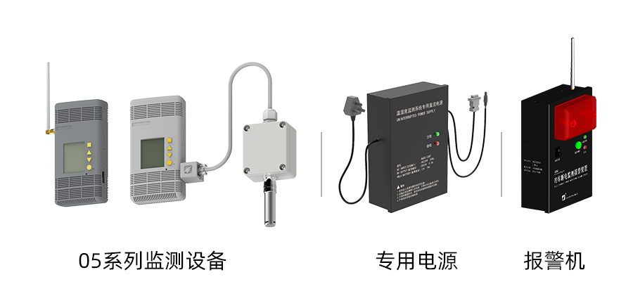 部分設備展示：05系列溫濕度監測設備、報警機