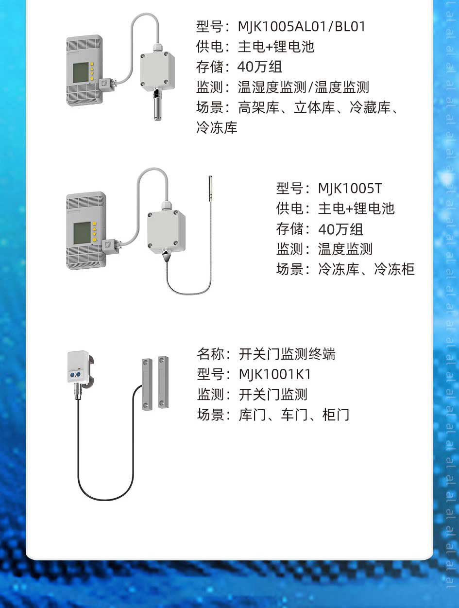 志翔領馭MJK1005AL01/BL01溫濕度監測終端用于監測高架庫、立體庫、冷藏庫、冷凍庫等場景